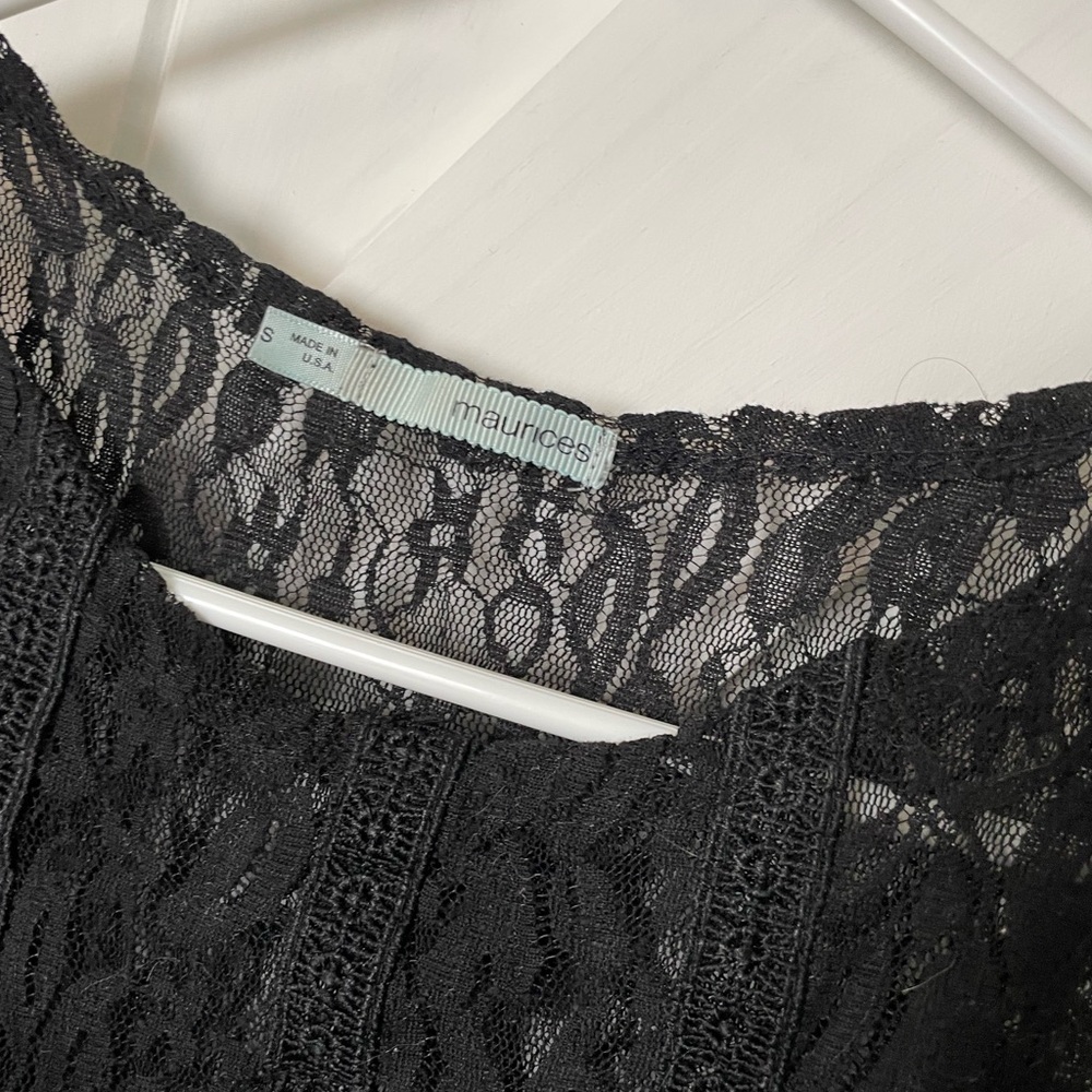 Black, Maurice’s, small. Cold shoulder blouse. Beautiful Lace shoulders, fall,
